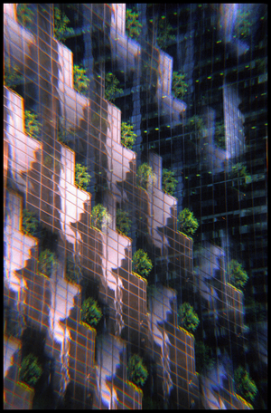 Office buildting and trees montage, New York, 1989 (photo)