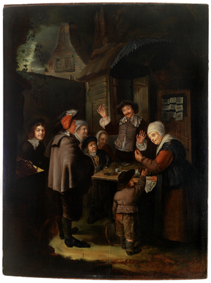 17th century style Interior, 19th century (oil on wood panel)
