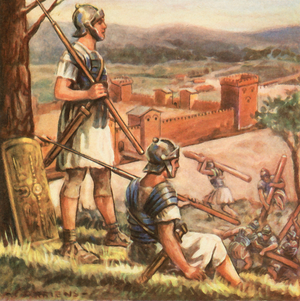 Roman fort on the Rhine (enhanced colour litho)