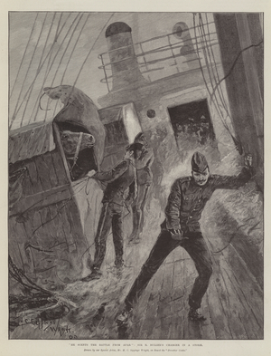 "He scents the Battle from afar", Sir R Buller's Charger in a Storm (engraving)