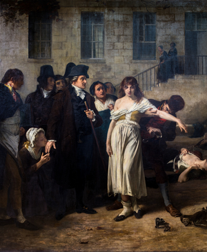 Doctor Pinel freeing the insane at Salpêtrière in 1795, 1876 (oil on canvas)