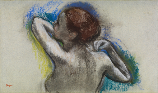 Dancer adjusting her shoulder strap, c.1895-1900 (charcoal & pastel on paper) 