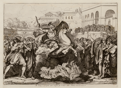 Sacrifical death of Marcus Curtius (etching)