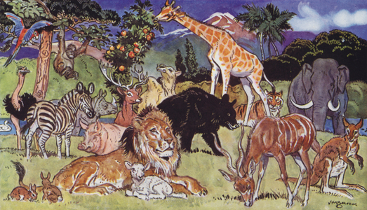 Birds and Beasts (colour litho)