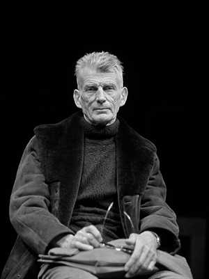 Samuel Beckett at the Royal Court Theatre, London in January 1973 (b/w photo)