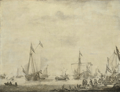 Royal Yacht and State Yacht Sail from Moerdijk with Charles II, 1660 (ink on panel)