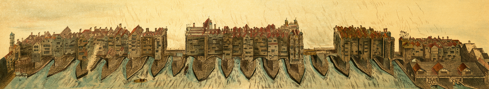 Old London Bridge (colour litho)