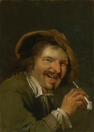 Smell: A Laughing Man Smoking a Pipe. From the series Personifications of the Five Senses, c.1635-66 (oil on wood)