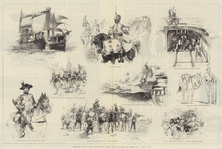 Sketches from "The Illustrated Naval and Military Magazine," No 1, July 1884 (engraving)