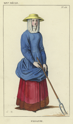 XIV Siecle, Paysanne (coloured engraving)