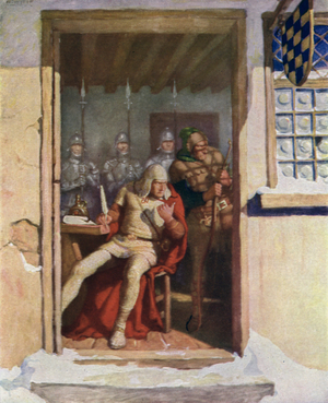 Illustration for The Black Arrow by Robert Louis Stevenson (colour litho)