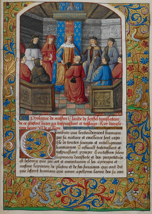Claude de Seyssel presenting the manuscript to Henry VII.