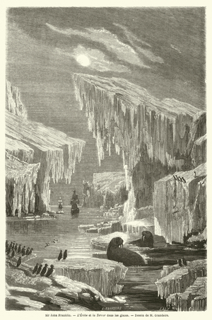 Sir John Franklin, L'Erebe et la Terror dans les glaces (engraving)