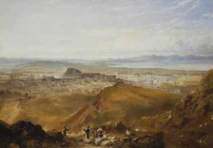 Edinburgh from Arthur's Seat,  (pencil and watercolour)