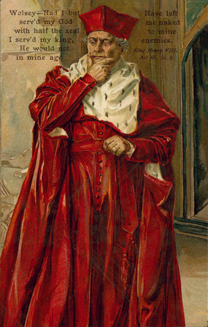 Thomas Wolsey in a scene from Henry VIII by William Shakespeare (colour litho)