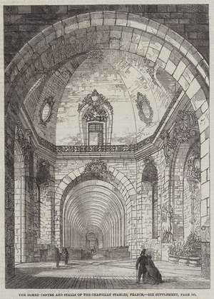 The Domed Centre and Stalls of the Chantilly Stables, France (engraving)