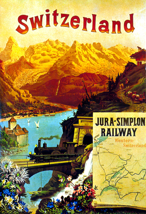 Tthe railway going from France to Switzerland c.1890 (poster)