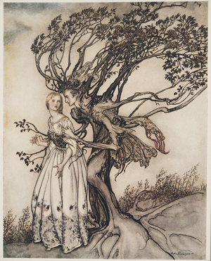 The Old Woman in the Wood, from Little Brother & Little Sister and Other Tales by the Brothers Grimm, pub.1917 (colour litho)