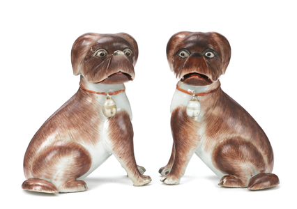 Pair of Chinese export figures of Seated Pug Dogs, Qianlong, 1736-95 (ceramic)