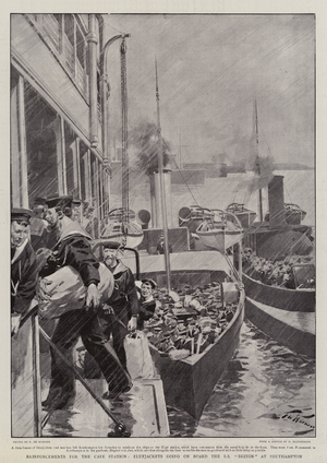 Reinforcements for the Cape Station, Bluejackets going on Board the SS "Briton" at Southampton (litho)