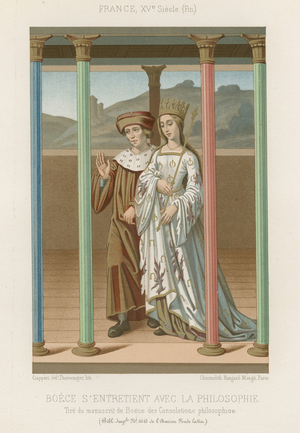 Boethius speaks with Philosophy (chromolitho)
