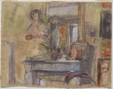 In the Studio of the Rue de Calais, c.1920 (pastel & charcoal on laid paper)