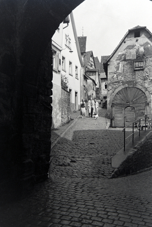 An excursion to Hirschhorn next to the Neckar, Germany 1930s (b/w photo)