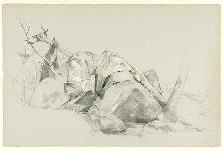 Study of Rocks, 1863 (graphite and white gouache on gray paper)