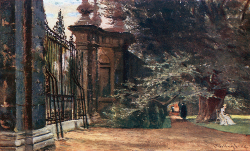 In Trinity College Gardens (colour litho)