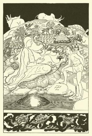 Pau Amma the Crab running away while the Eldest Magician was talking to the Man and his Little Girl Daughter (engraving)