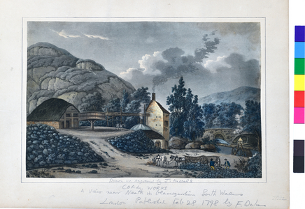 Coal Works. A view near Neath in Glamorganshire, South Wales, 1798 (hand coloured aquatint on paper)