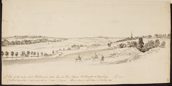 The Northamptonshire landscape. Two villages with churches. 18th century.