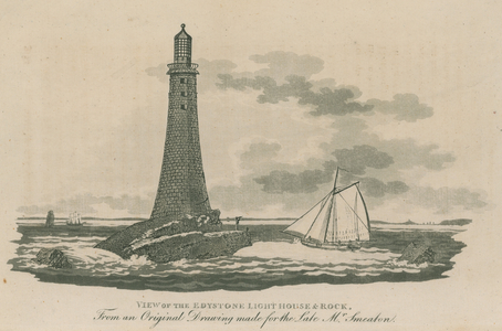 View of the Edystone Lighthouse and rock (engraving)