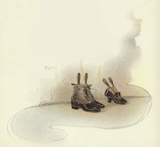 Shoes outside bedroom door at Claridge's Hotel (colour litho)