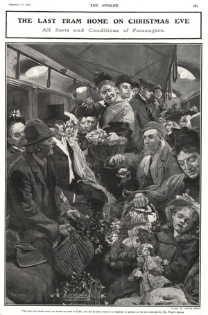 Christmas Eve Tram Magazine Plate, UK, 1900s