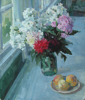 Flowers and Fruit by the Window, 1959 (watercolour on paper)