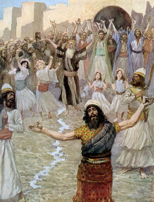 Saul prophesies with the prophets by Tissot -Bible