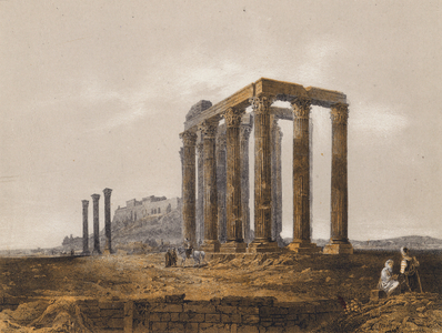 Temple of Olympian Zeus, Athens, Greece (colour litho)