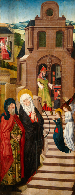 The Girlhood of Mary, right wing of the Weston Triptych, c.1480 (oil on panel)