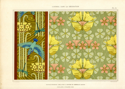 Butterflies and Birds as Art Nouveau Ornamentation (litho)