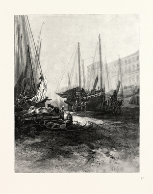 New Brunswick, Market Slip, St. John, at Low Tide, Canada, Nineteenth Century Engraving