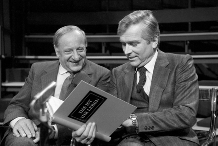 Austrian Hermann Gmeiner, founder of the SOS children's villages and Carlheinz Hollmann, presender of German TV show, end 1970s