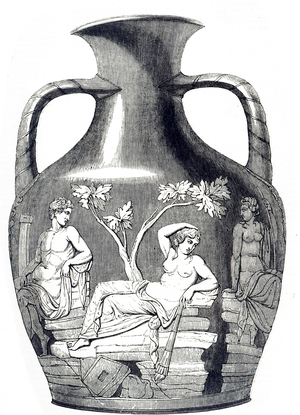 An engraving depicting the Portland Vase, a Roman cameo glass vase, 19th century