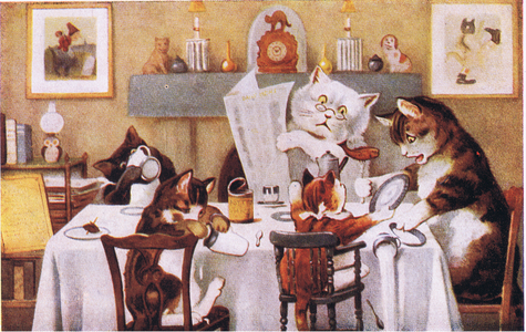 Teatime, illustration from 'Tommy, Tinker and Tip-Toes (A tale of three little kittens) ', 1920 (colour litho)