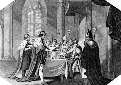 Henry the younger (1155-1183) son of Henry II Plantagenet, here entertained by his father after his coronation as king of England in 1154, engraving by Saunders published in 1902