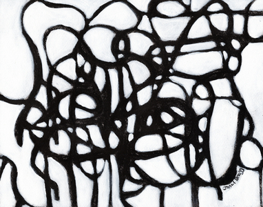 Composition in Harmony with Black Lines, c.2020 (charcoal and gesso on paper)