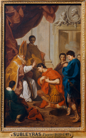 L' absolution de Theodose - Emperor Theodosius receiving the pardon from Saint Ambrose, archbishop of Milan …