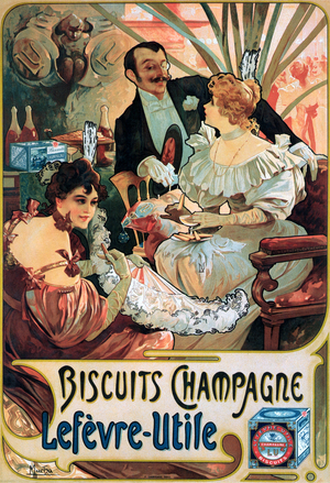 Poster advertising Biscuits Champagne Lefèvre-Utile, 1896 (colour litho)