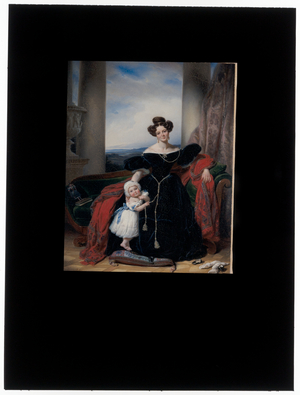 Portrait Of A Lady Seated On A Biedermeier Sofa Accompanied By Her Daughter, 1835 (oil on canvas)