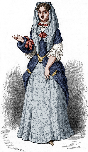 Aulney countess (1650-1705) also known as Mme d'Aulnoy, author of tales, after a 17th century engraving colourized document